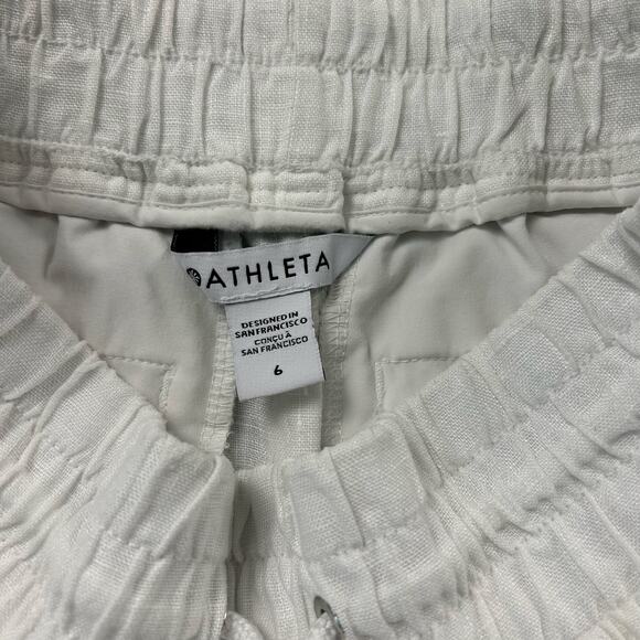 Athleta Cabo Linen 4" Shorts White Women's 6 Lightweight Summer Drawstring - Picture 4 of 5